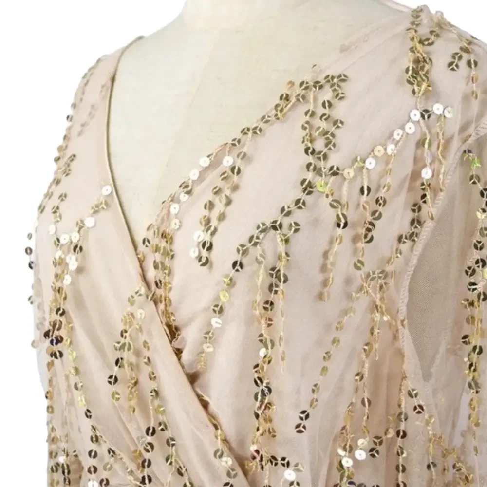Women’s midi sequin evening gown dress size Medium cream gold sparkle